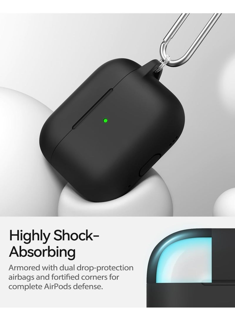 اوراکس AirPods Pro 3 غطاء الحالة مع سلسلة المفاتيح ومجموعة التنظيف ، إكسسوارات سماعات الرأس ، مادة السيليكون ، السيليكون الناعم الوقائي الكامل ، مناسبة للنساء والرجال (أسود) - Image 4